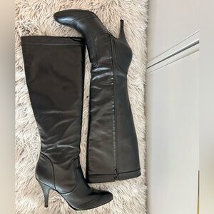 Zara black leather knee high boots